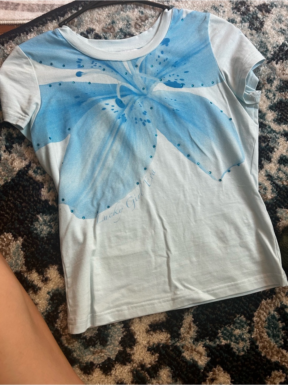 Tiger Mist Light Blue Tee with Blue Floral Print